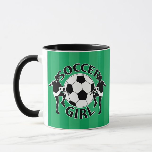 Black and white soccer girl design mug (Left)