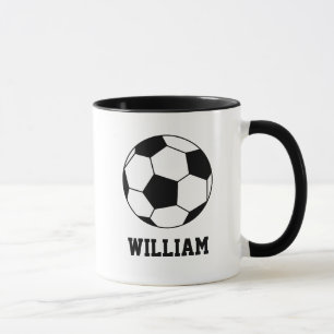 Black and White Soccer Player Custom Name Mug