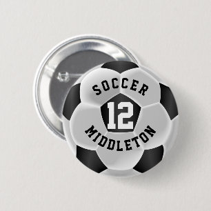 Black and White Soccer Sport Ball 2 Inch Round Button