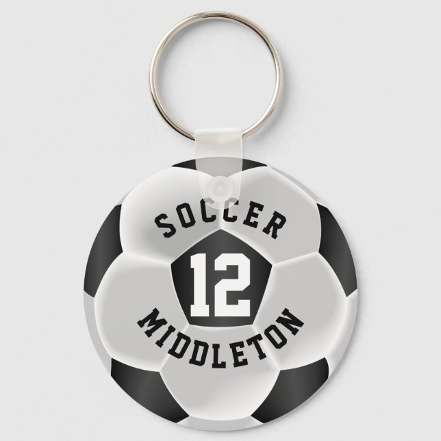Black and White Soccer Sport Ball Keychain (Front)