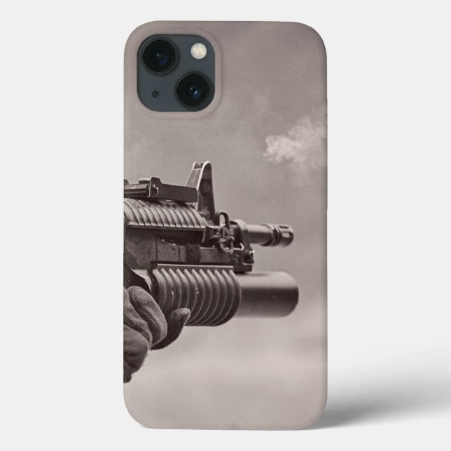 Black and White Soldier Sub Machine Gun Masculine Case-Mate iPhone Case (Back)