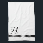 Black and White Sophisticated Stripes and Monogram Kitchen Towel<br><div class="desc">This simple,  elegant kitchen towel will add a personalized touch of style to your kitchen!</div>