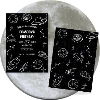 Black and white space planet invitation