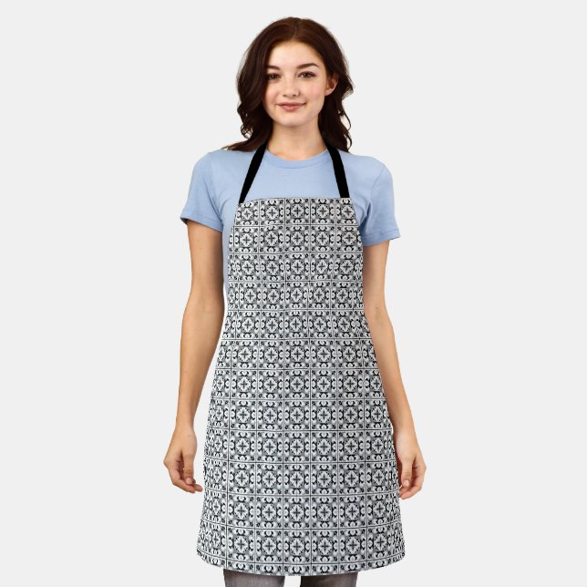 Black and White Spanish Style Tile Apron (Worn)