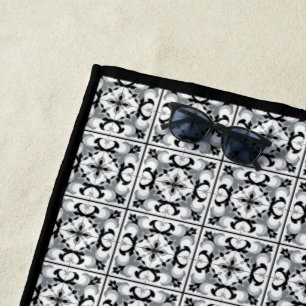 Black and White Spanish Style Tile Beach Towel
