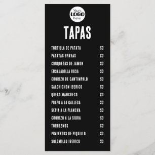 Black and White Spanish Tapas and Raciones Menu