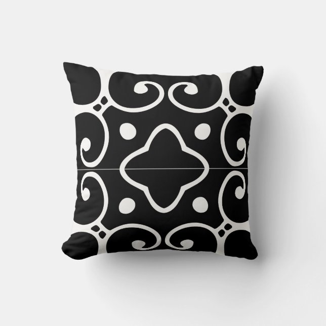 black and white spanish tile pillow (Front)