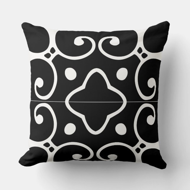black and white spanish tile pillow (Front)