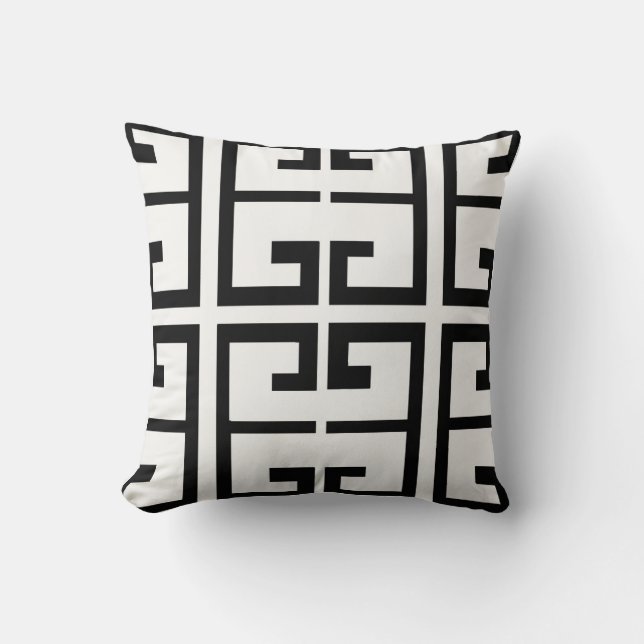 Black and White Spanish Tile Throw Pillow (Front)