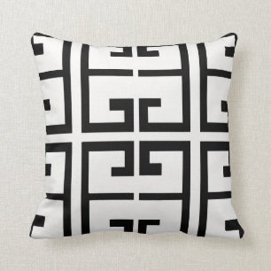 Black and White Spanish Tile Throw Pillow