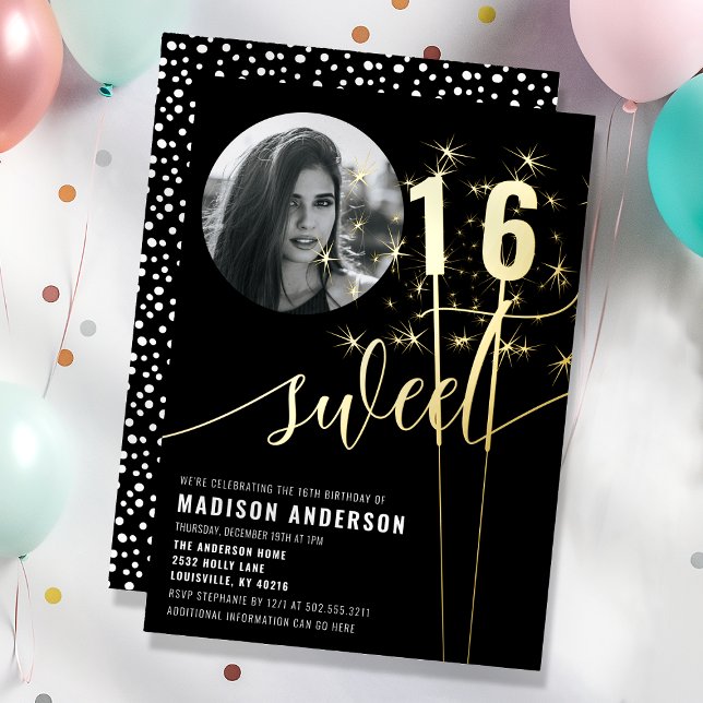 Black And White Sparkler Sweet 16 Birthday Photo (Creator Uploaded)