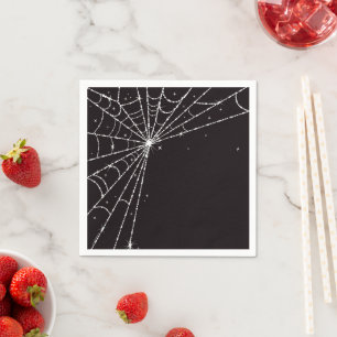 Black and White Sparkling Diamond Spider Web Napkin