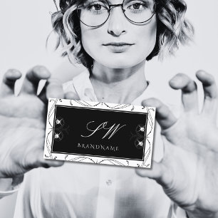 Black and White Sparkling Diamonds Initials Ornate Business Card