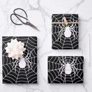 Black and White spider on web Halloween pattern Wrapping Paper Sheet