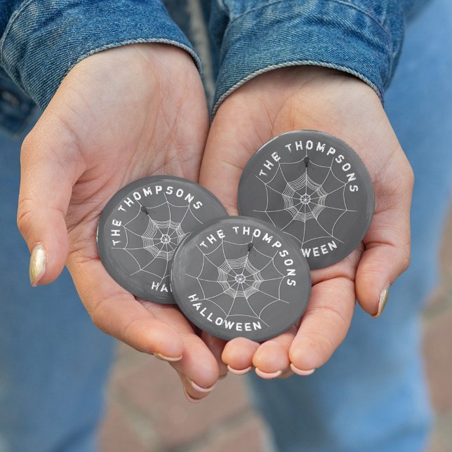 Black and White Spider Web Halloween Custom 3 Inch Round Button (Halloween spider web custom buttons)