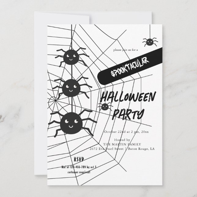 Black And White Spider Web Halloween Party Invitation (Front)