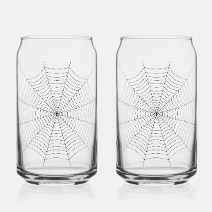 Black and White spider web Halloween pattern Can Glass