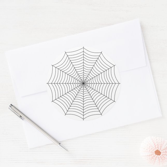 Black and White spider web Halloween pattern Classic Round Sticker (Envelope)