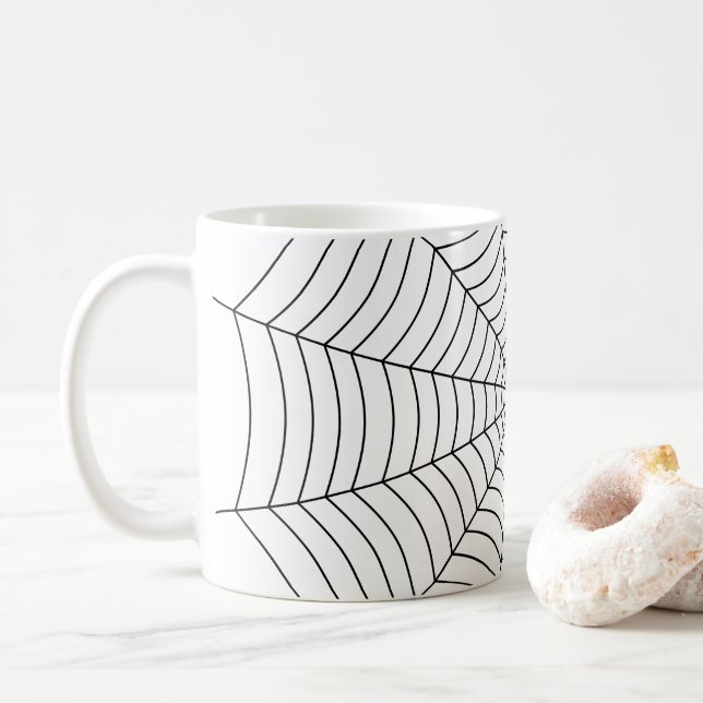 Black and White spider web Halloween pattern Coffee Mug (With Donut)