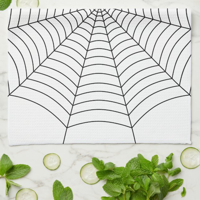 Black and White spider web Halloween pattern Kitchen Towel (Folded)