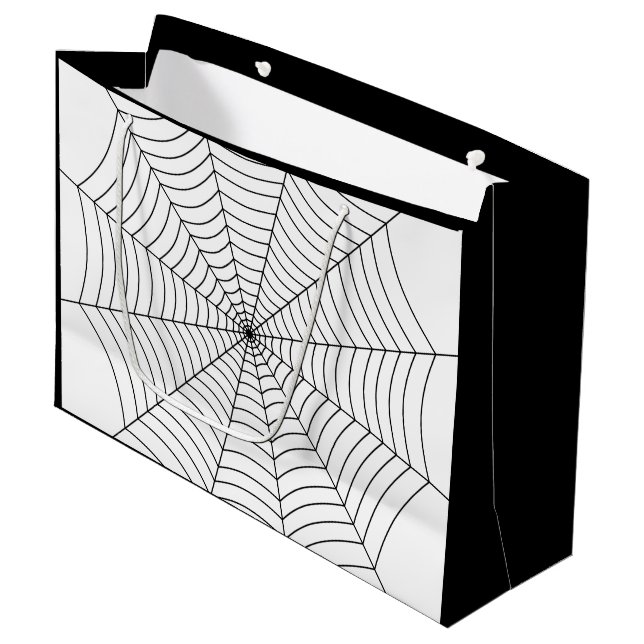 Black and White spider web Halloween pattern Large Gift Bag (Front Angled)