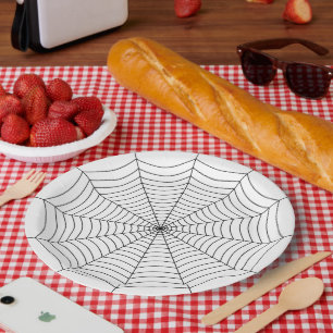 Black and White spider web Halloween pattern Paper Plate