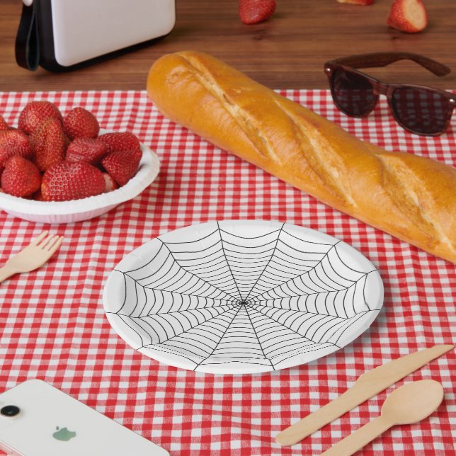 Black and White spider web Halloween pattern Paper Plate (Picnic)