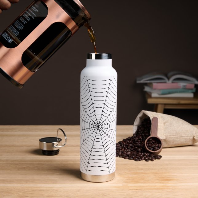 Black and White spider web Halloween pattern Wate Water Bottle (Coffee)