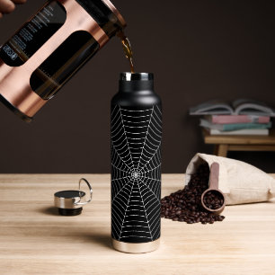 Black and White spider web Halloween pattern Wate Water Bottle