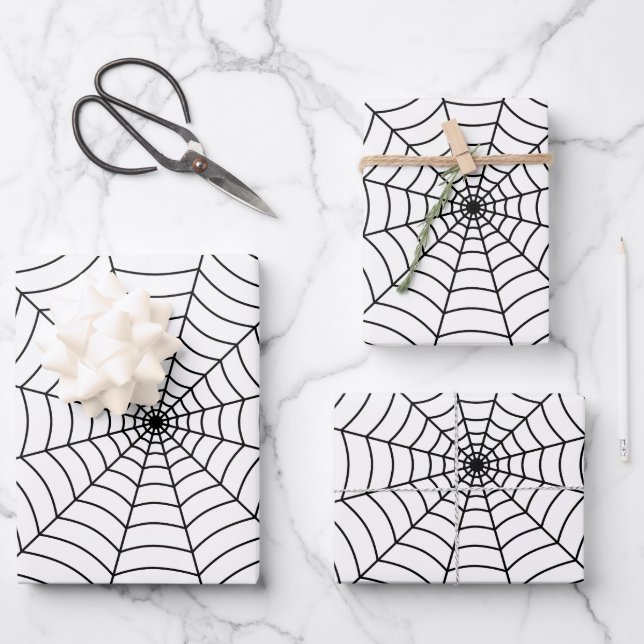 Black and White spider web Halloween pattern Wrapping Paper Sheet (Front)