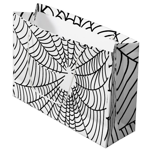 Black and White Spider Web Large Gift Bag (Front Angled)