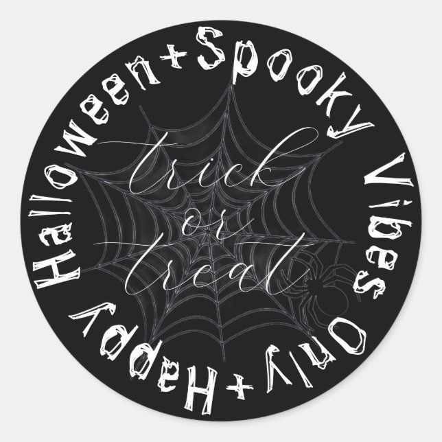 Black and White Spider Web Modern Happy Halloween Classic Round Sticker (Front)