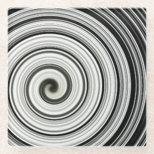 Black and white spiral  glass coaster