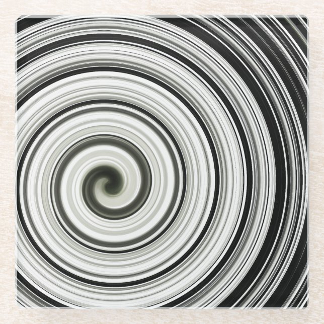 Black and white spiral  glass coaster (Front)