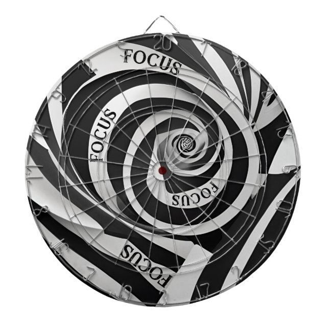 Black and White Spiral Psychedelic Illusion Focus Dartboard (Front)
