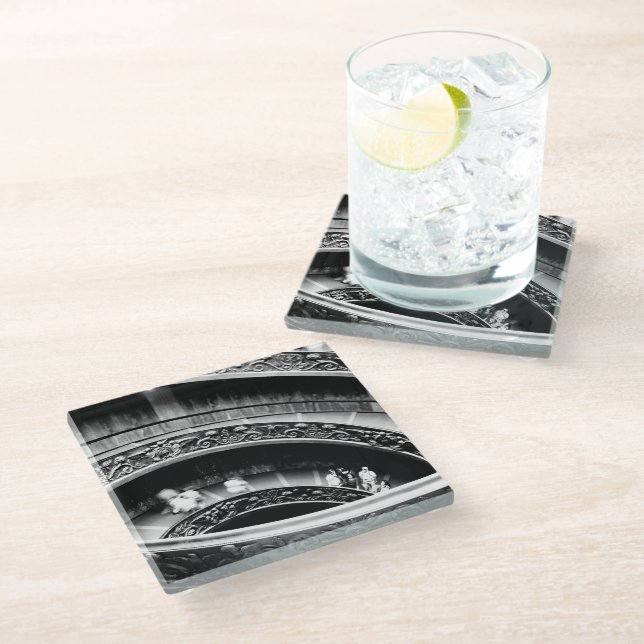 Black and White Spiral Staircase  Glass Coaster (Angled)