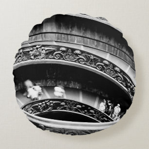 Black and White Spiral Staircase Round Pillow