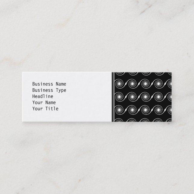 Black and White Spiral Swirl Pattern. Mini Business Card (Front)