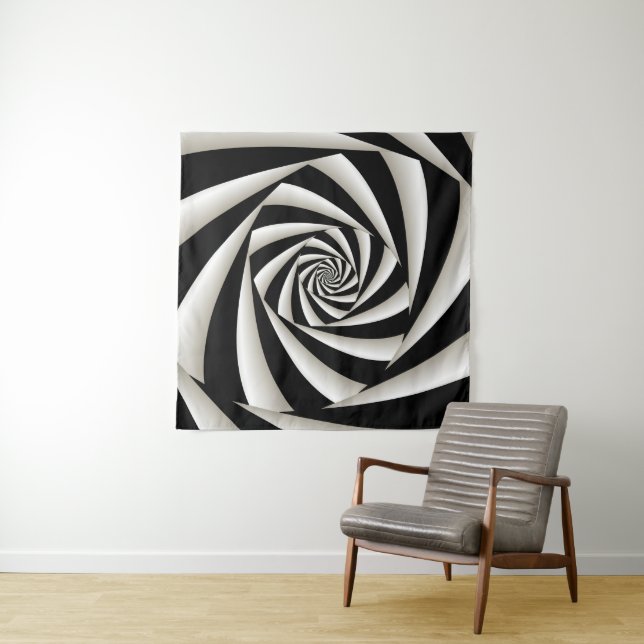 Black and White Spiral Tapestry (In Situ)