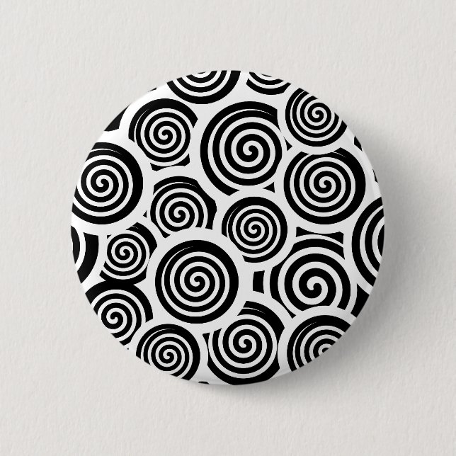 Black and white spirals vector pattern 2 inch round button (Front)