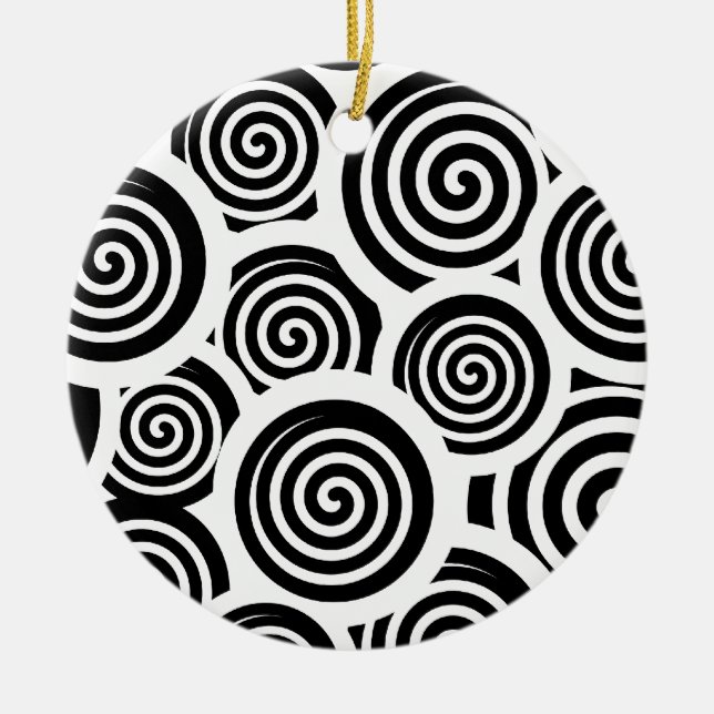 Black and white spirals vector pattern ceramic ornament (Front)