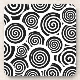 Black and white spirals vector pattern coaster