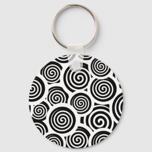Black and white spirals vector pattern keychain