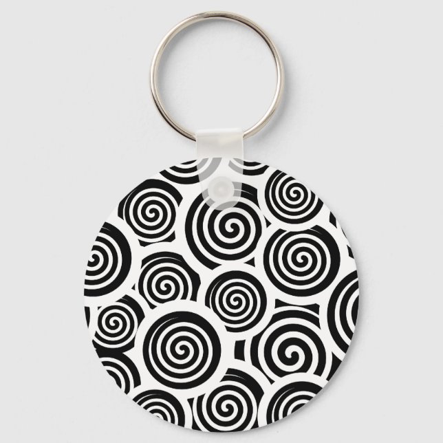Black and white spirals vector pattern keychain (Front)