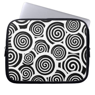 Black and white spirals vector pattern laptop sleeve