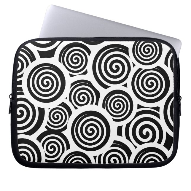 Black and white spirals vector pattern laptop sleeve (Front)