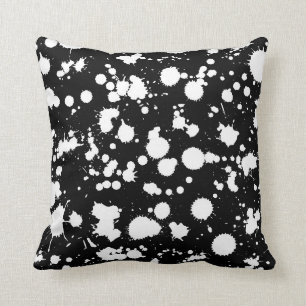 Black and White Splatter Paint Art Customize Throw Pillow