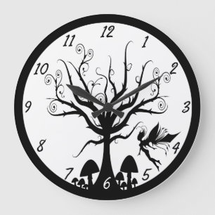 Black and White Spooky Fairy Clock