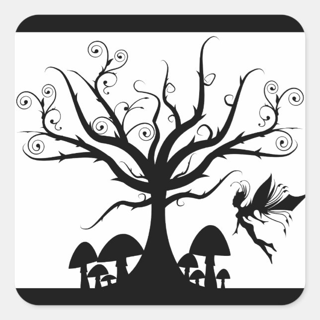 Black and White Spooky Fairy Square Sticker (Front)