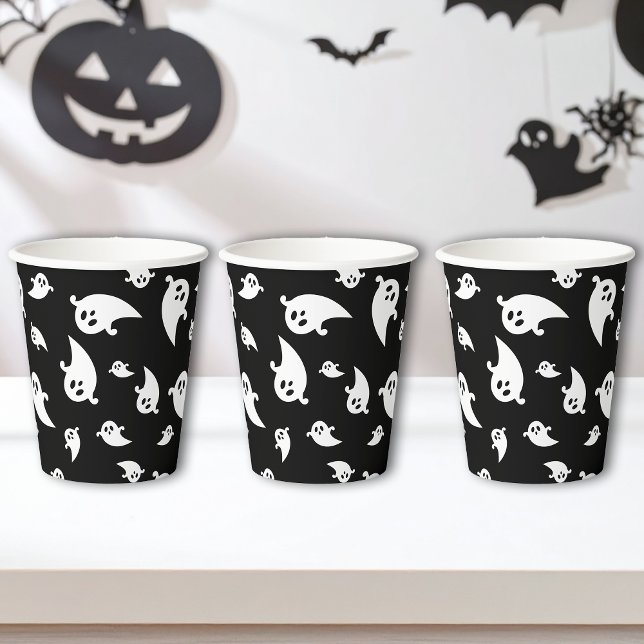 Black And White Spooky Ghost Pattern Halloween Paper Cups (Creator Uploaded)